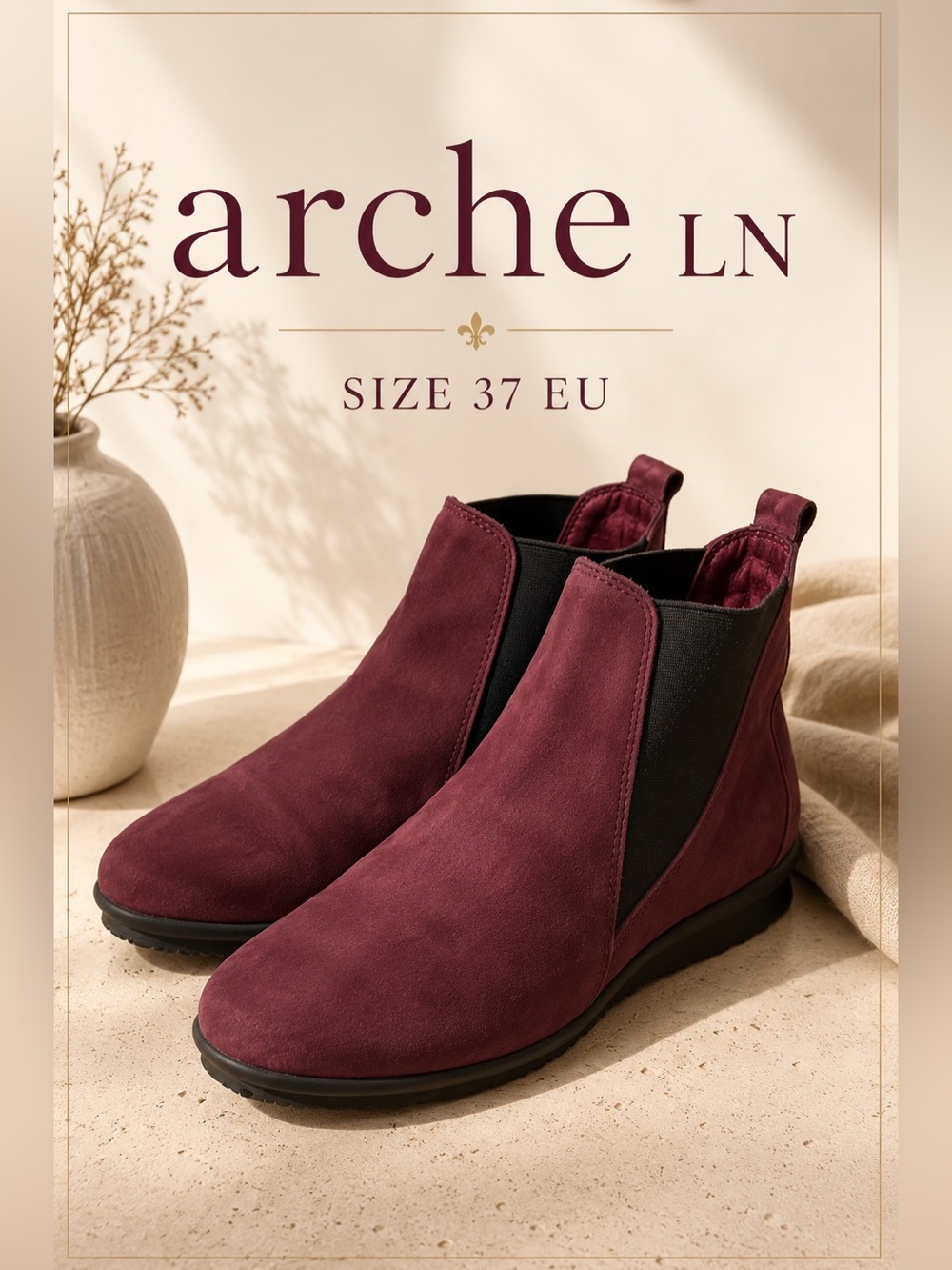 Arche LN Burgundy Nubuck Chelsea Ankle Boots Slip On Comfort Shoes EU 37